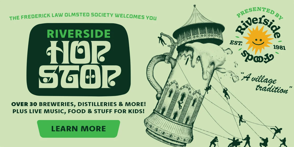 Poster for Riverside Hop Stop featuring a beer stein tower and event details.